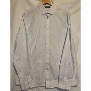 TOMMY HILFIGER Men's LARGE SLIM‎ FIT BUTTON DOWN 100% COTTON BLUE/WHITE